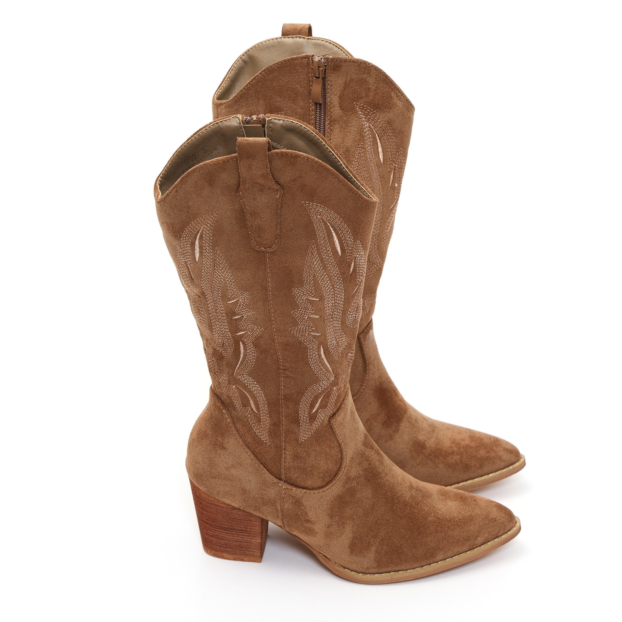 Stivali texani in simil pelle scamosciata con ricamo