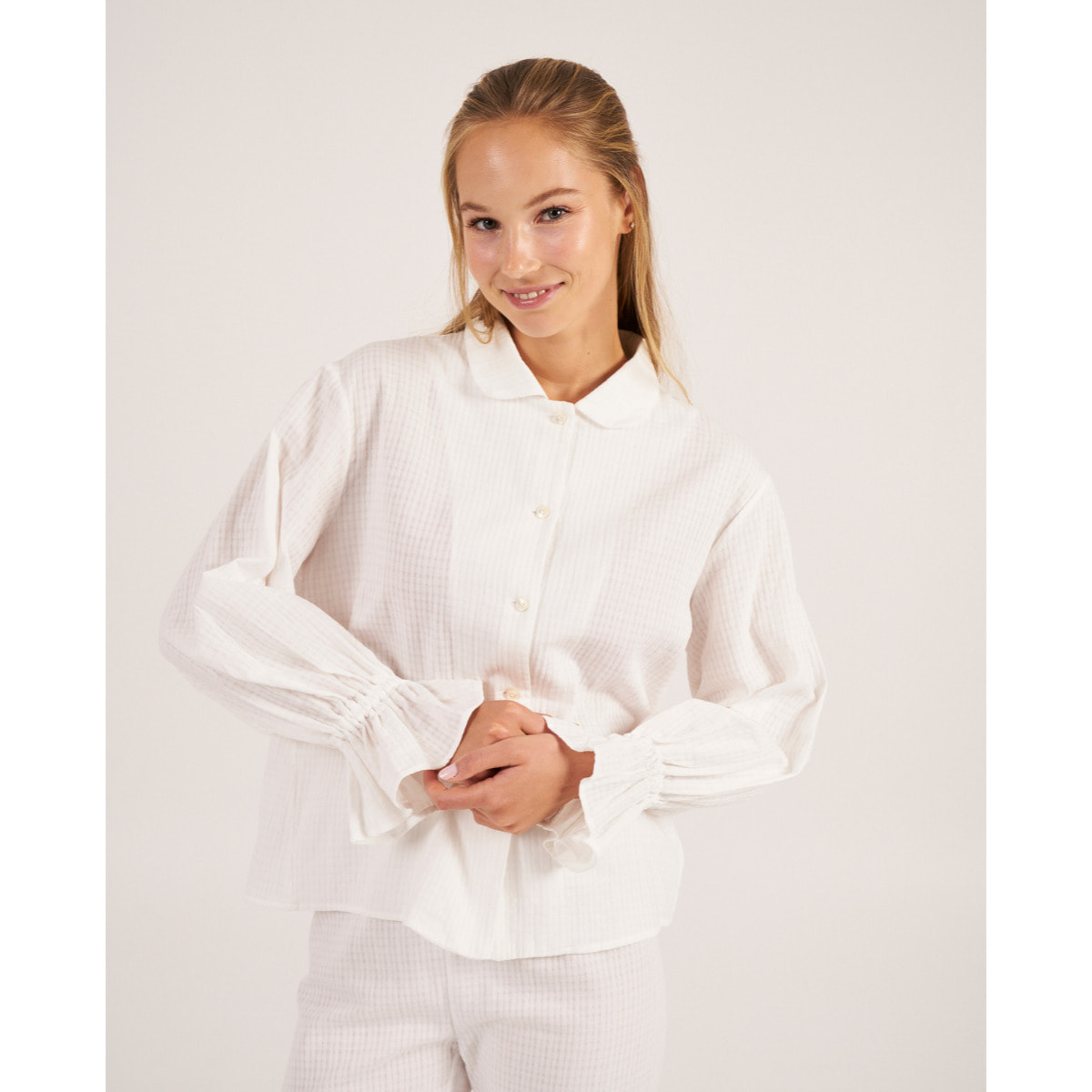 Camiseta de pijama de mujer de manga larga abotonada