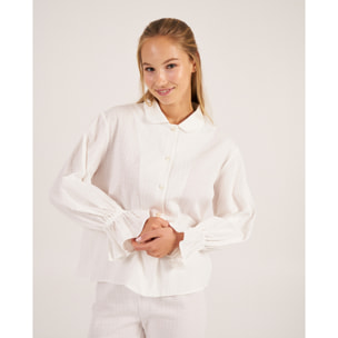 Camiseta de pijama de mujer de manga larga abotonada