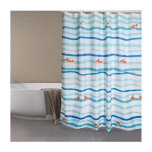 Rideau de douche Polyester DEEP OCEAN 180x200cm Bleu & Blanc - Anneaux inclus MSV