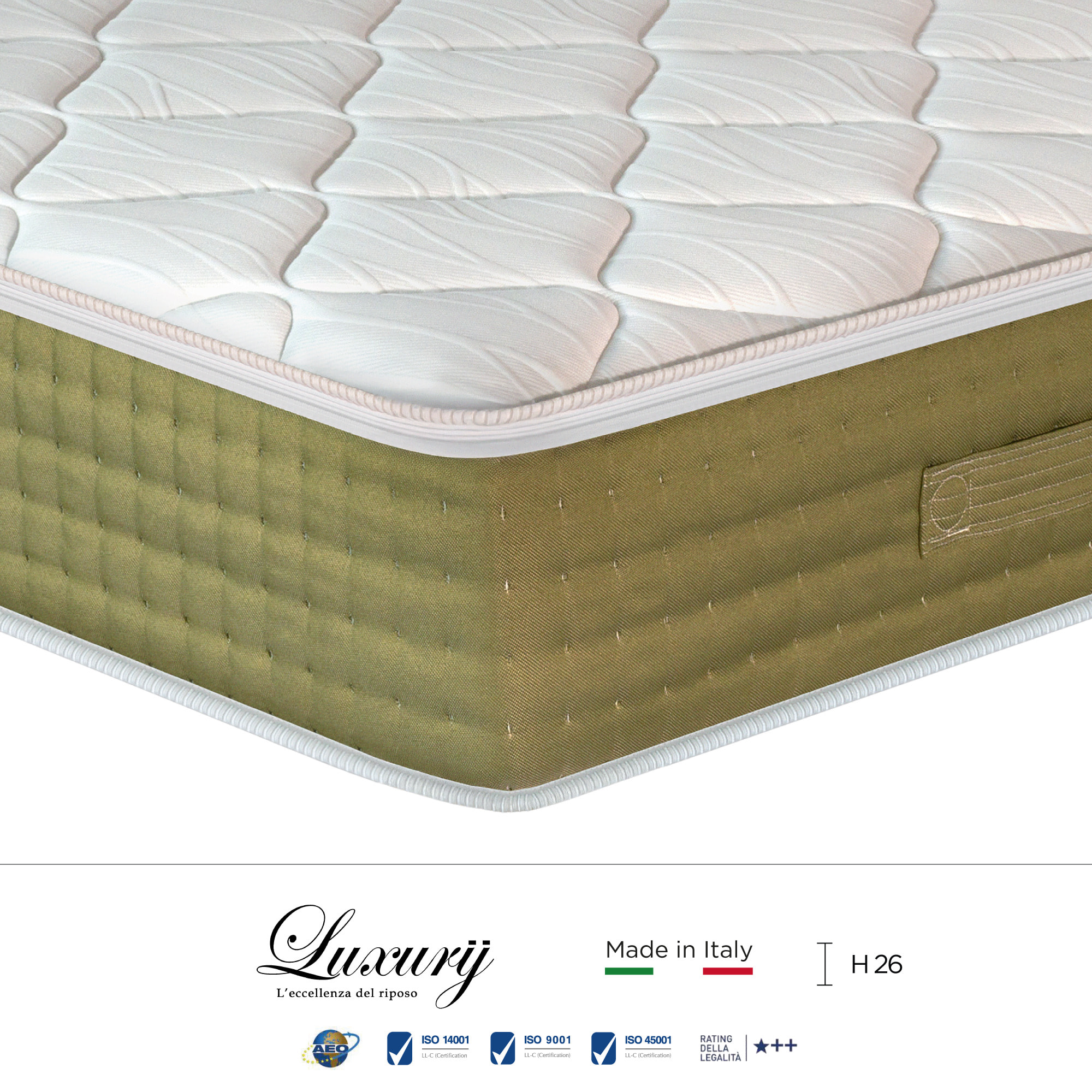 "Venezia" H26 cm 80x200 guanciale Memory OMAGGIO a molle insacchettate indipendenti ,7 zone a portanza differenziata arrotolato