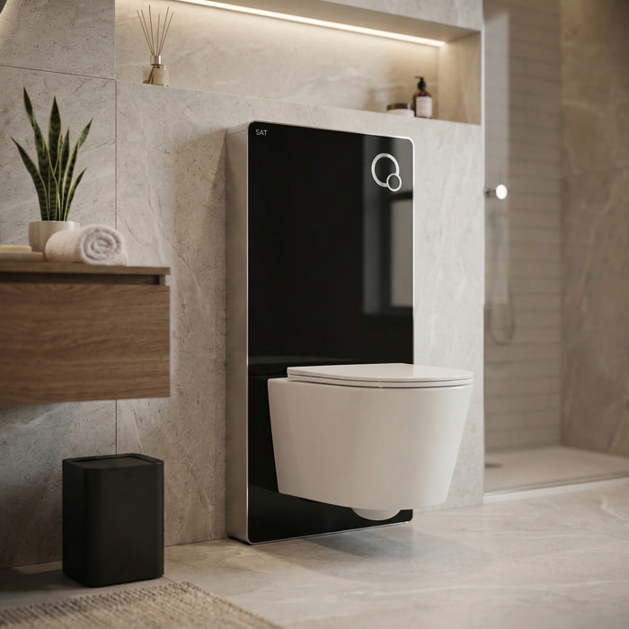 Glass pack WC bâti-support avec plaque de commande + WC suspendu Ceramia sans bride avec abattant SoftClose (STGLBCE14WT01-FR)