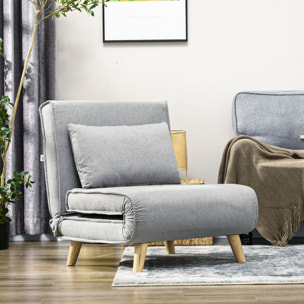 Fauteuil chauffeuse canapé-lit convertible 1 place - coussin inclus - style scandinave tissu gris clair