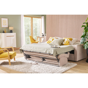 Canapé convertible 3 places en tissu effet velours beige avec matelas 13 cm LETTO