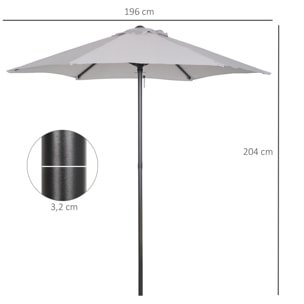 Sombrilla de Terraza Exterior Ø2x2 m Parasol de Terraza Exterior con Techo de Ventilación y Poste Desmontable de Aluminio Sombrilla para Jardín Patio Gris Claro