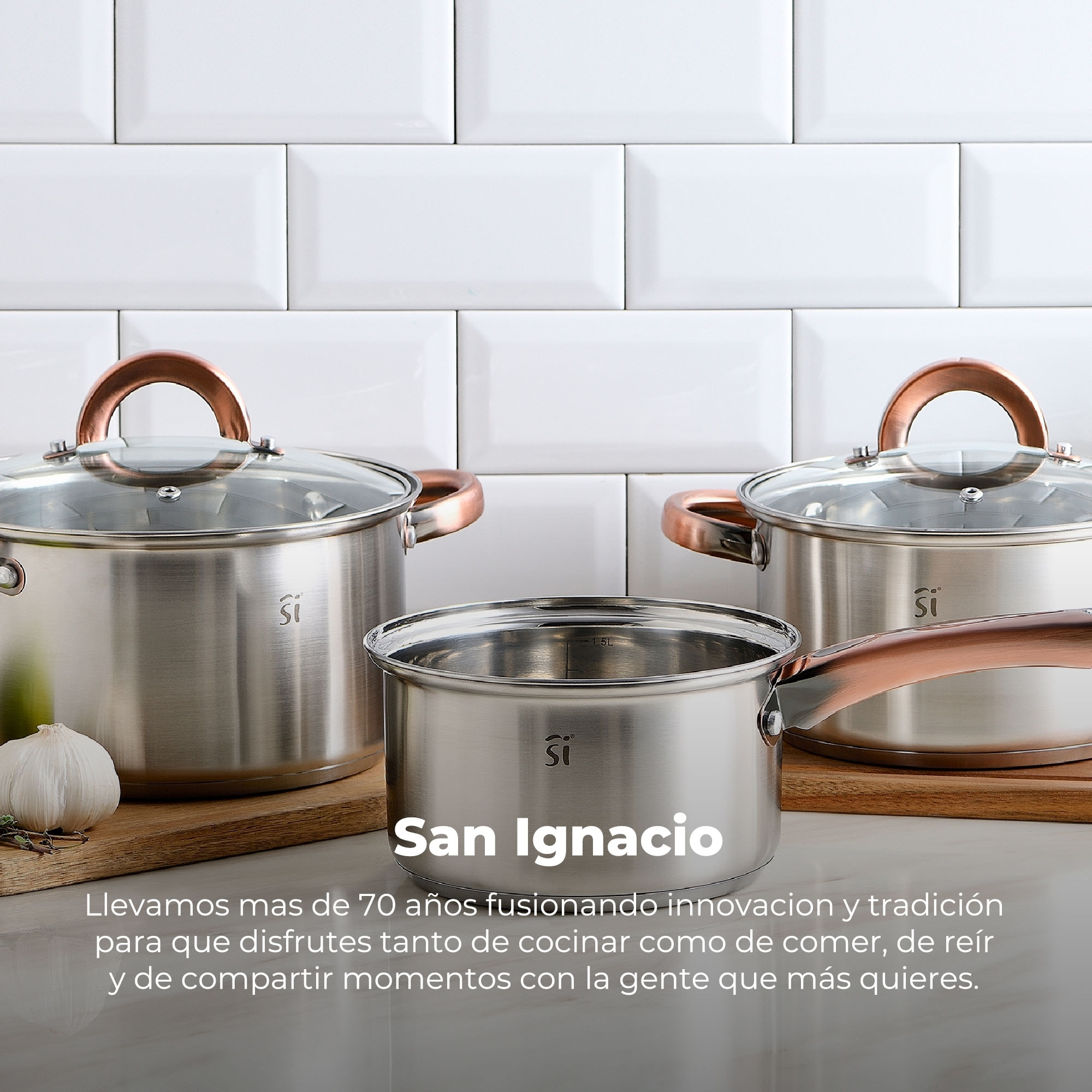 Set 8 pzs (batería de cocina onil 5 pzs + set 3 sartenes navy red & marble 16+20+24cm)