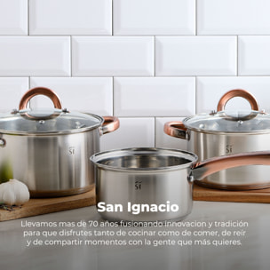 Set 8 pzs (batería de cocina onil 5 pzs + set 3 sartenes navy red & marble 16+20+24cm)