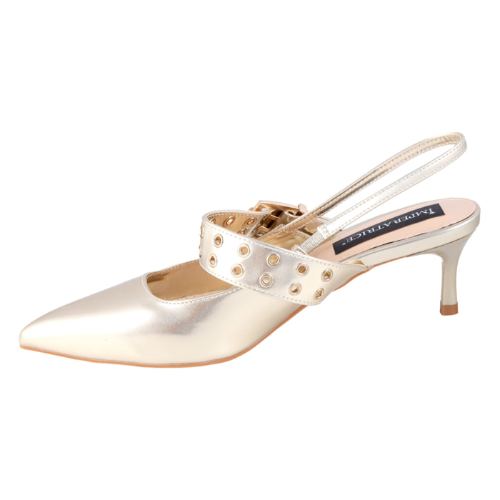 Decolletè in simil pelle con fascia borchiata