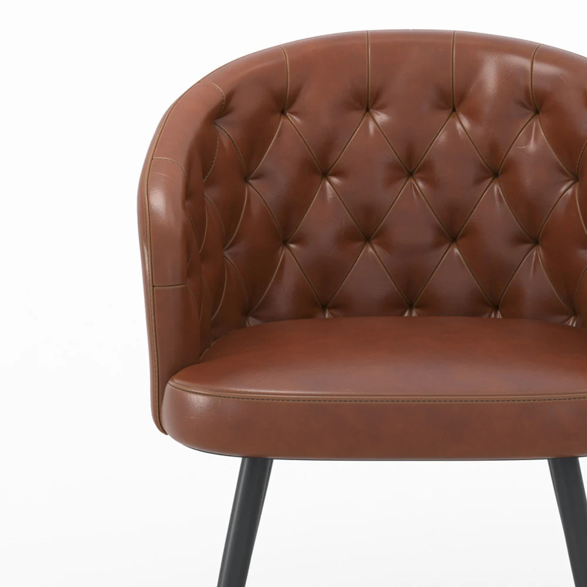 Chaise en cuir de buffle marron et pieds en métal noir - Anatole