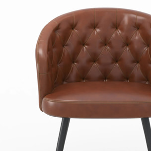 Chaise en cuir de buffle marron et pieds en métal noir - Anatole