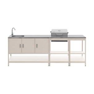 Cuisine extérieure 3 modules acier inoxydable avec barbecue charbon beige Naxos
