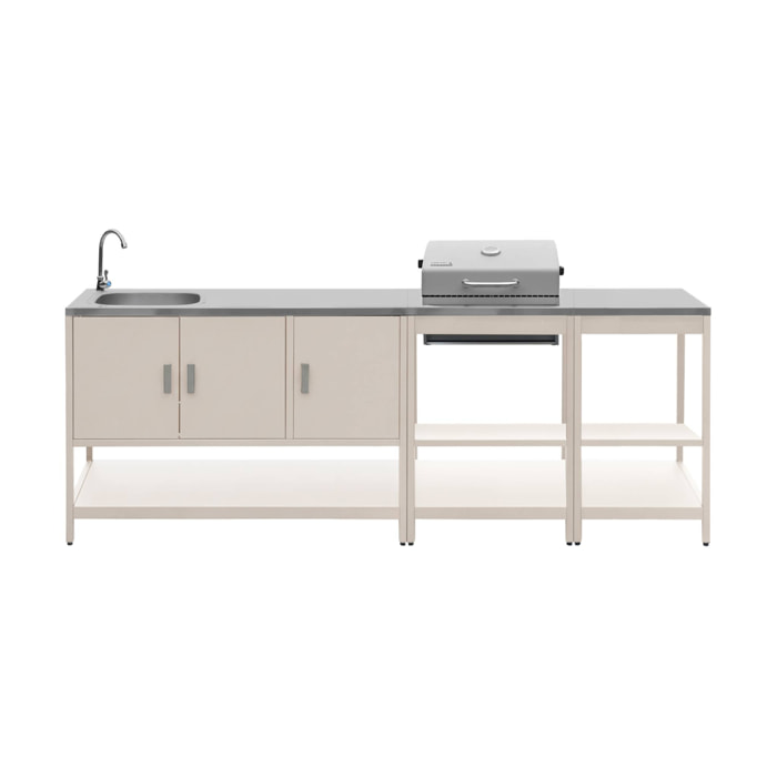 Cuisine extérieure 3 modules acier inoxydable avec barbecue charbon beige Naxos