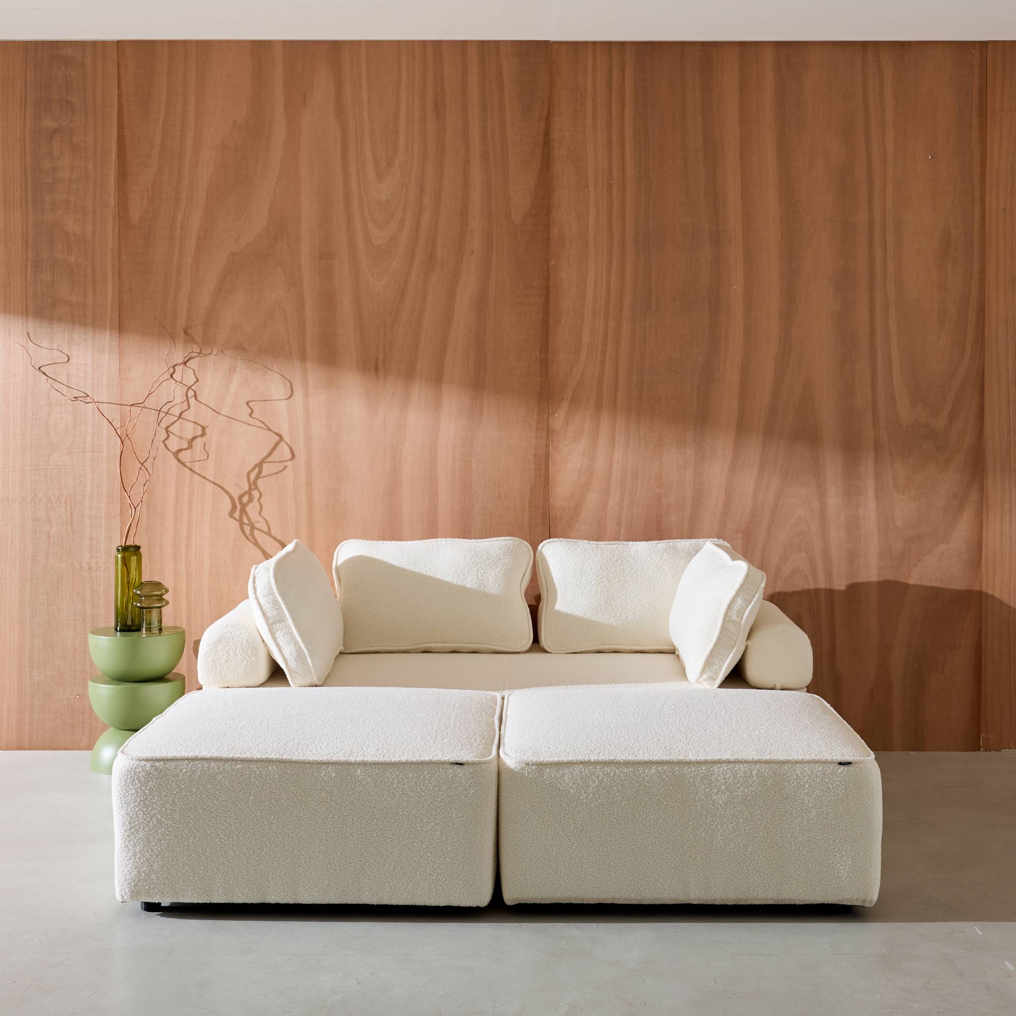 Ensemble chauffeuses pour canapé modulable 4 places bouclette crème - Bao