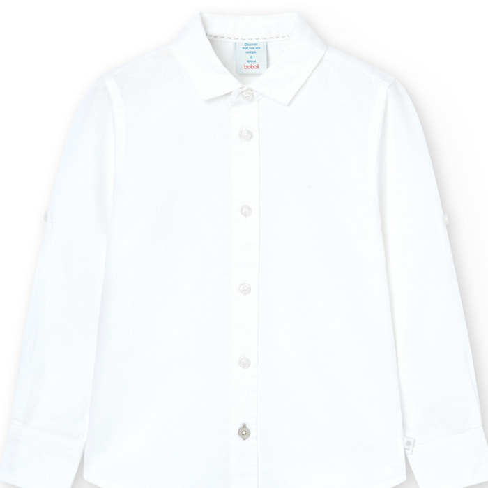Camisa de lino niÃ±o, cuello camisero, manga larga, blanco