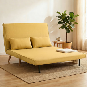 Sofá Cama de 2 Plazas Plegable 3 en 1, Sofá Cama, Tapizado en Lino, con Respaldo Ajustable 5 Posiciones, 2 Almohadas, para Dormitorio, Salón, Amarillo