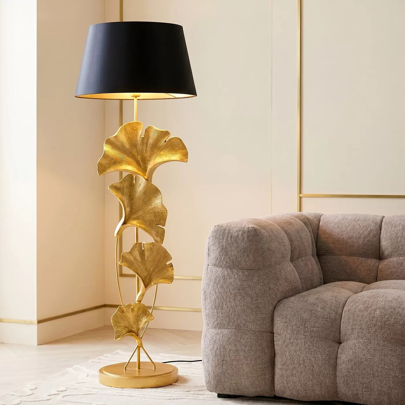 Lampadaire feuilles de ginkgo 129cm dorées Kare Design