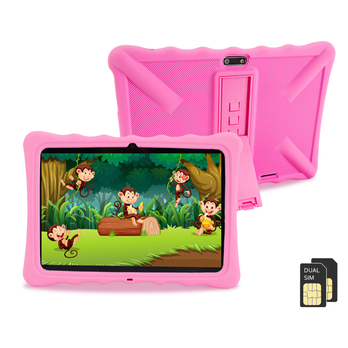 Tablet Infantil T10 WiFi + Dual SIM. SO Android 10 con IWAWA. Pantalla 10,1'' 1280x800px. SC7731E, ARM Cortex™-A7 Quad-Core,1.3Ghz 2GB RAM + 32GB. Doble cámara.