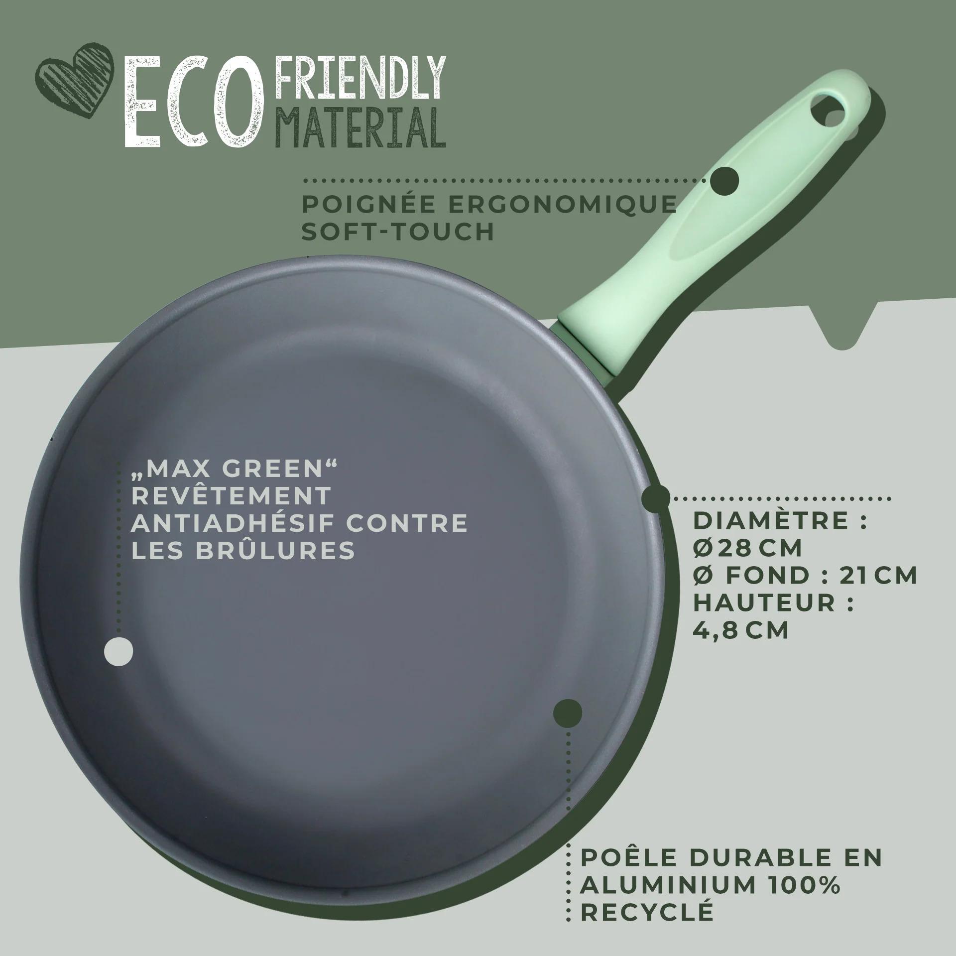 Lot de 3 poêles à frire de 20 cm 24 cm et 28 cm en aluminium recyclé Fackelmann Ecolution