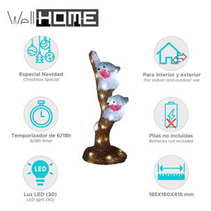 Lámpara decorativa en forma de pájaros en árbol con 30 leds blancos