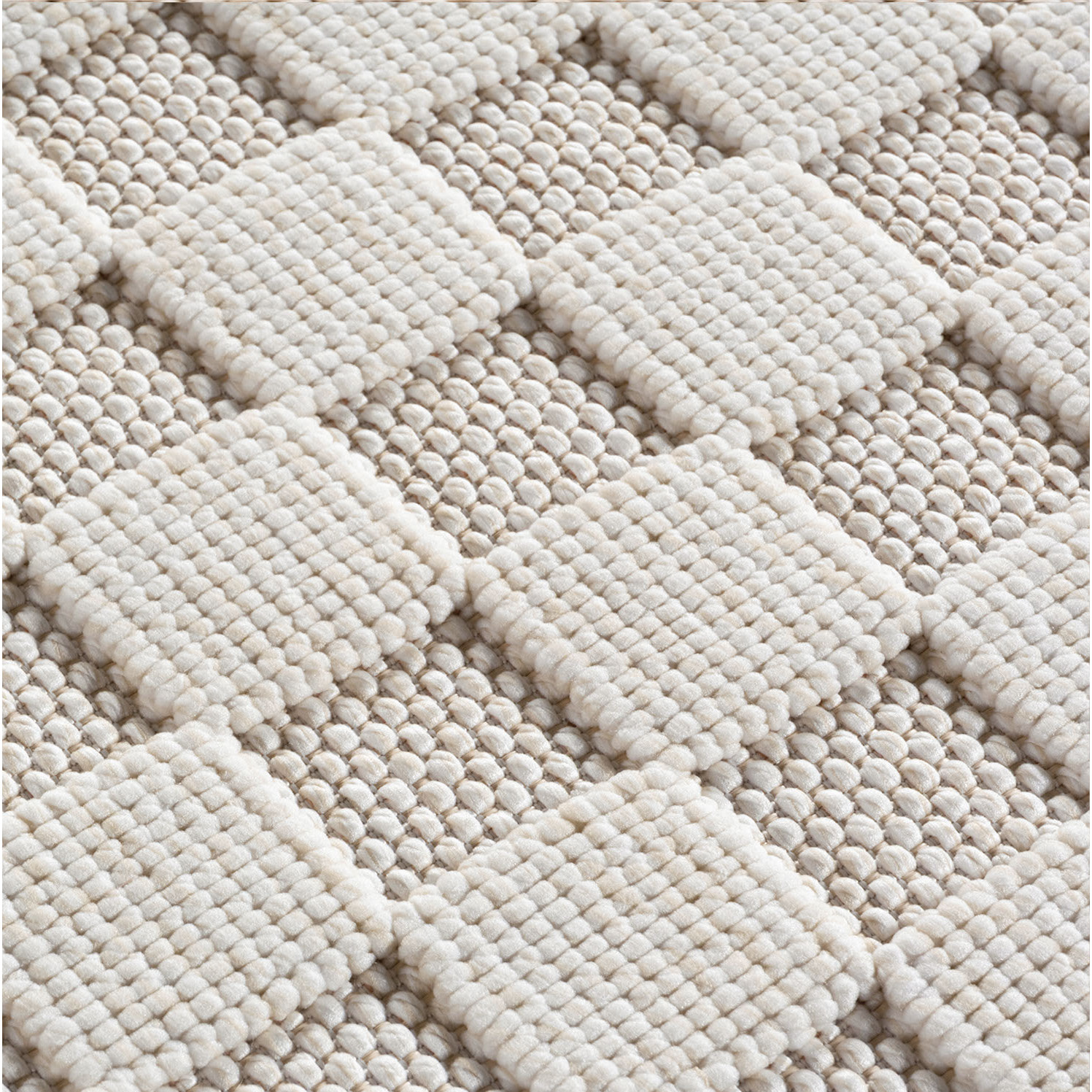 HELIX - Tapis moderne effet laine bouclé à motif damier en relief crème