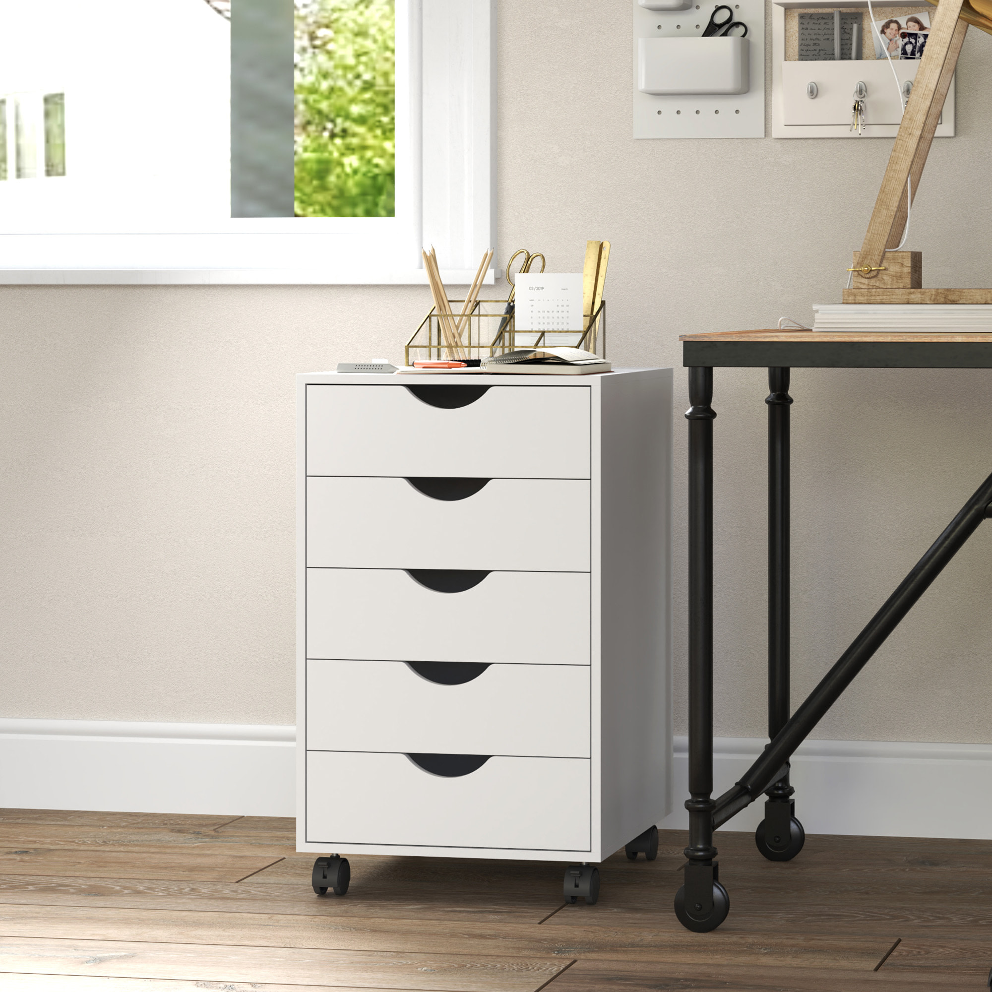 Caisson bureau 5 tiroirs mobile dim. 40x40x67cm blanc
