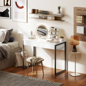 Escritorio con 2 Cajones, 100x50x75 cm, Mesa de Escritorio, Mesa de Ordenador, Marco de Acero, para Casa, Oficina, Espacios Pequeños, Blanco Brillo