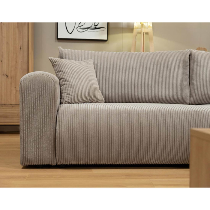 Naomi - Canapé d'angle réversible 4 places convertible avec coffre en velours côtelé - Taupe