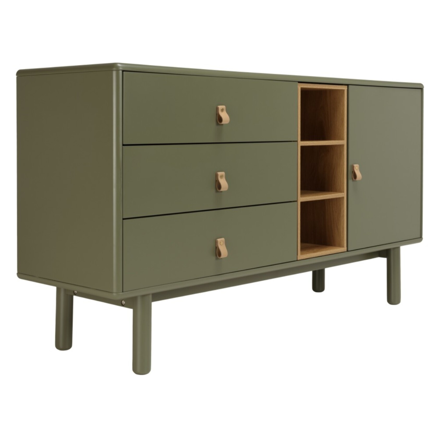 ETHAN - Buffet 1 porte 3 tiroirs 3 niches bois naturel vert