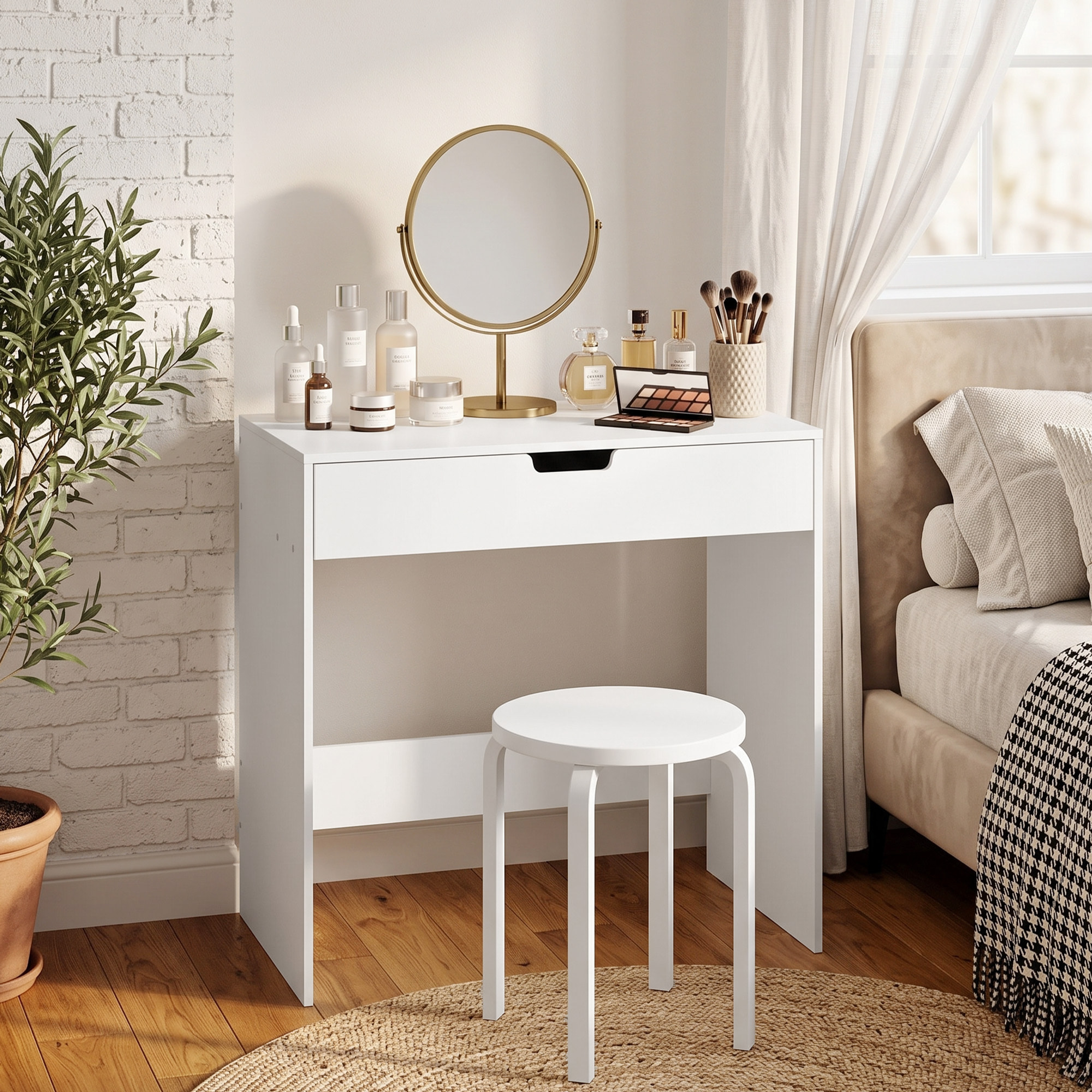 Coiffeuse console compacte moderne un tiroir dim. 75 x 40 x 75 cm blanc