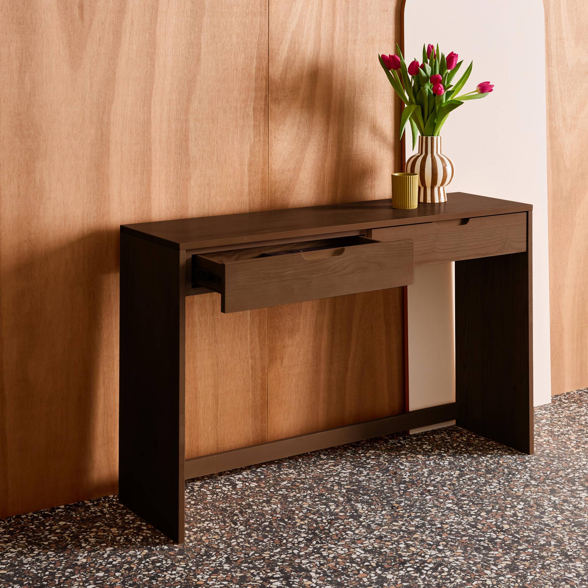 Console décor bois 2 tiroirs 120cm TANIA