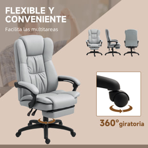 Silla de Oficina con 6 Puntos de Masaje, Silla de Escritorio Giratoria con Respaldo Reclinable 135º, Altura Ajustable, Reposapiés Retráctil y Control Remoto, Gris Claro