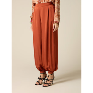 Oltre - Pantaloni in raso con elastico al fondo gambe - Arancione