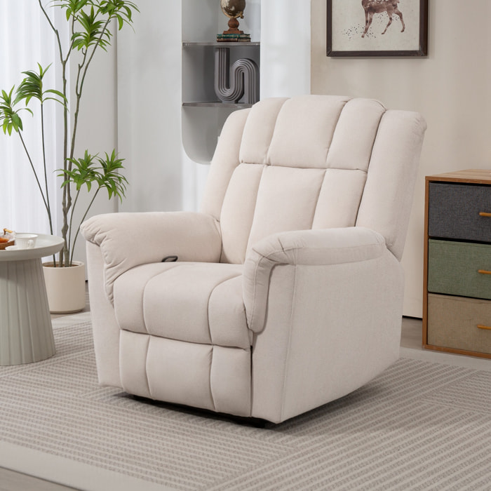 Fauteuil massant chauffant inclinable repose-pieds intégré poche rangement tissu velours chenille beige