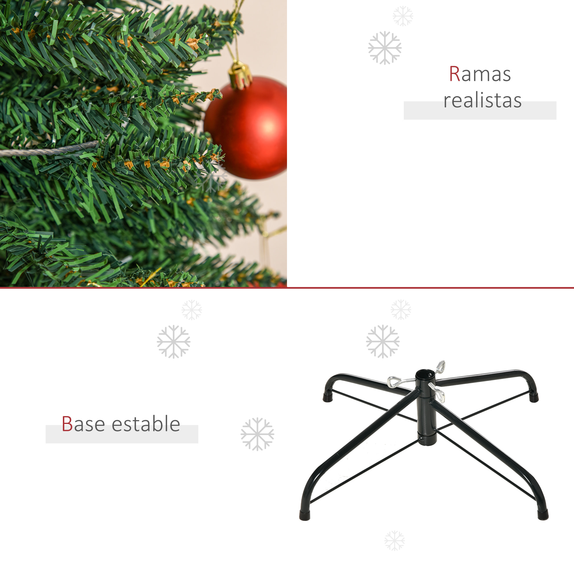 HOMCOM árbol de Navidad Artificial 210 cm Ignífugo con 499 Puntas de Rama PVC y Soporte de Metal Decoración Navideña para Interiores Fácil de Montar Verde