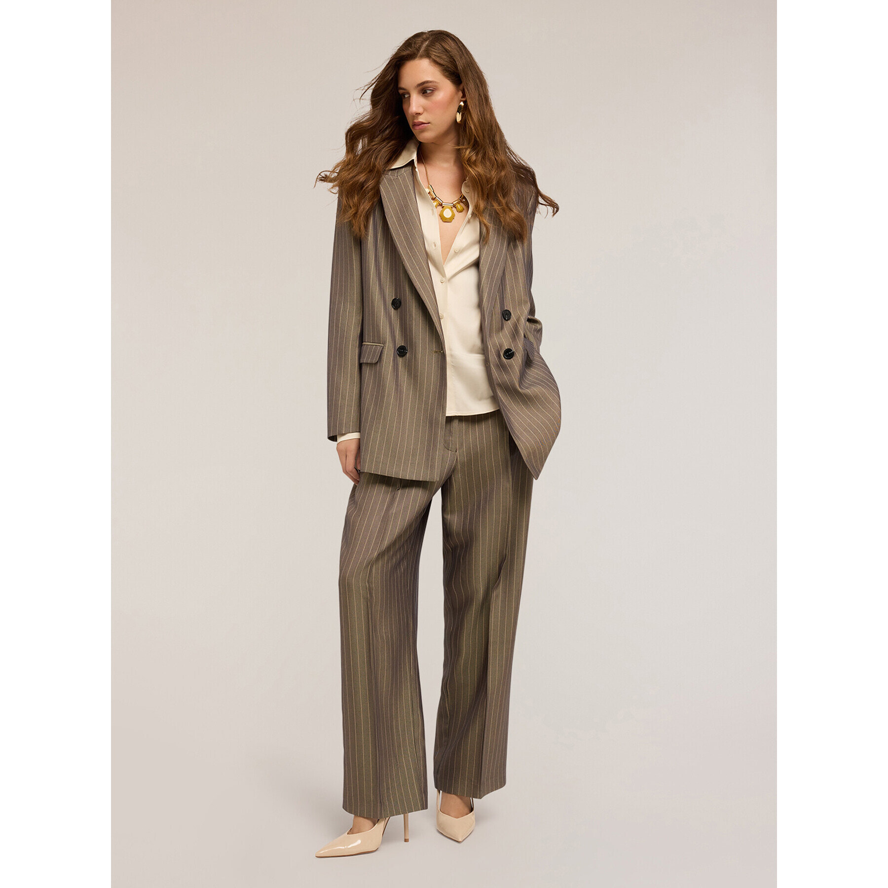 Motivi - Blazer de estilo masculino a rayas - Gris