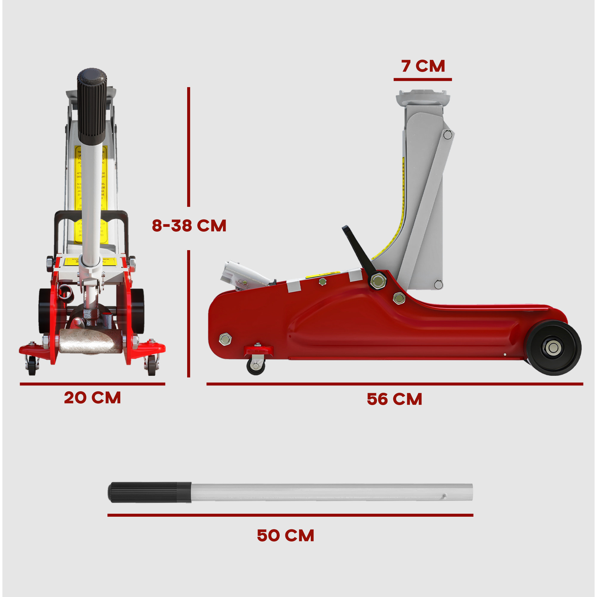 Gato Hidráulico 2,5T, Altura de Elevación 80-380 mm, Gato Hidráulico para Coche Robusto con Perfil Bajo, Ruedas Móviles, Compacto y Portátil, para Automóvil, SUV, Talleres, Garaje