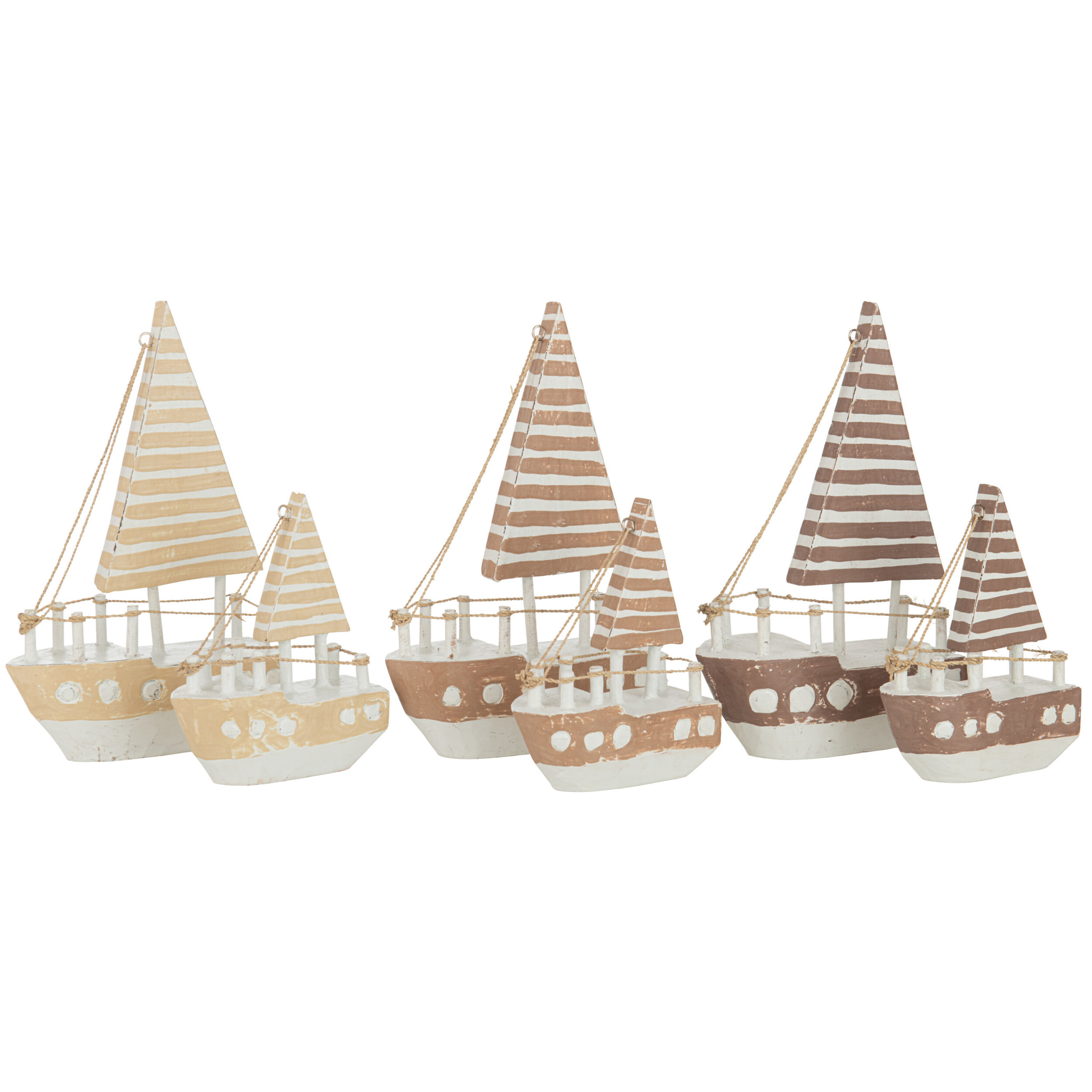 J-Line Bateau Decoratif Albasia Bois Marron/Blanc Assortiment De 3 Large