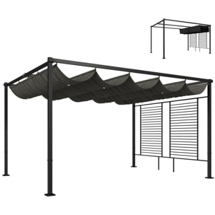 Pergola design 3x4m 2 toiles ajustables UV50+ treillis latéral acier anthracite