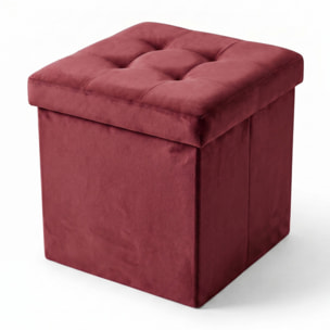 Pouf contenitore in velluto 38x38x38 cm, cubo imbottito con vano interno, seduta elegante effetto velvet trapuntato, resistente fino a 150 kg, salvaspazio ideale per camera soggiorno ingresso e cameretta