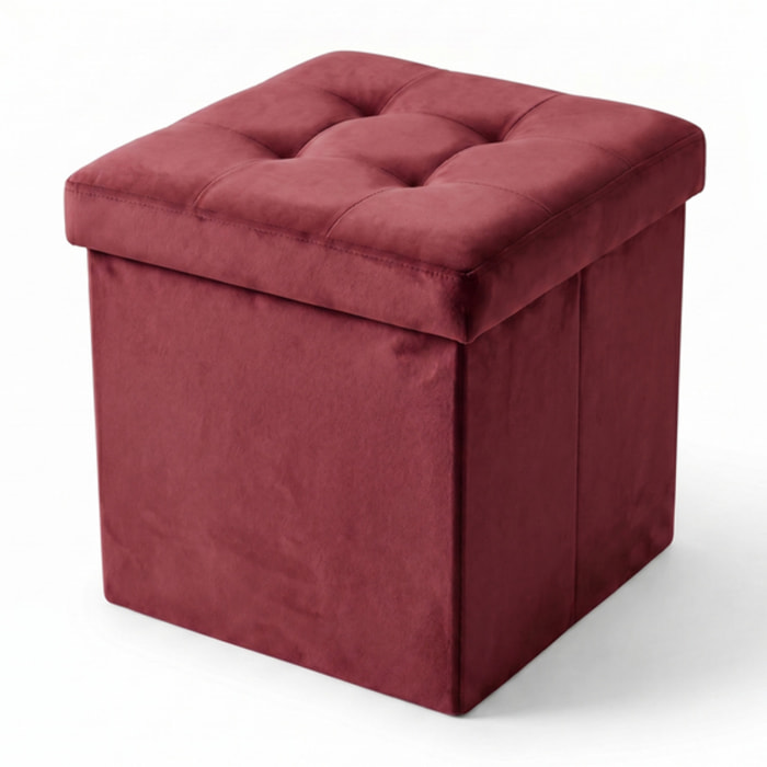 Pouf contenitore in velluto 38x38x38 cm, cubo imbottito con vano interno, seduta elegante effetto velvet trapuntato, resistente fino a 150 kg, salvaspazio ideale per camera soggiorno ingresso e cameretta