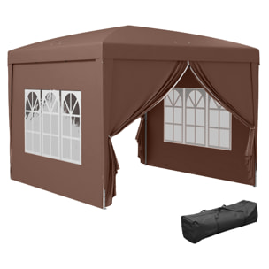 Carpa Plegable Pop-up Gazebo 3x3 m Cenador Plegable con 4 Paredes Laterales Anti-UV y Bolsa de Transporte para Camping Fiestas Café