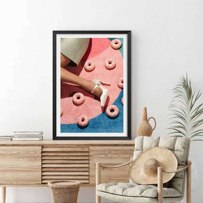 Affiche vintage Pink pique nique Affiche sous cadre noir