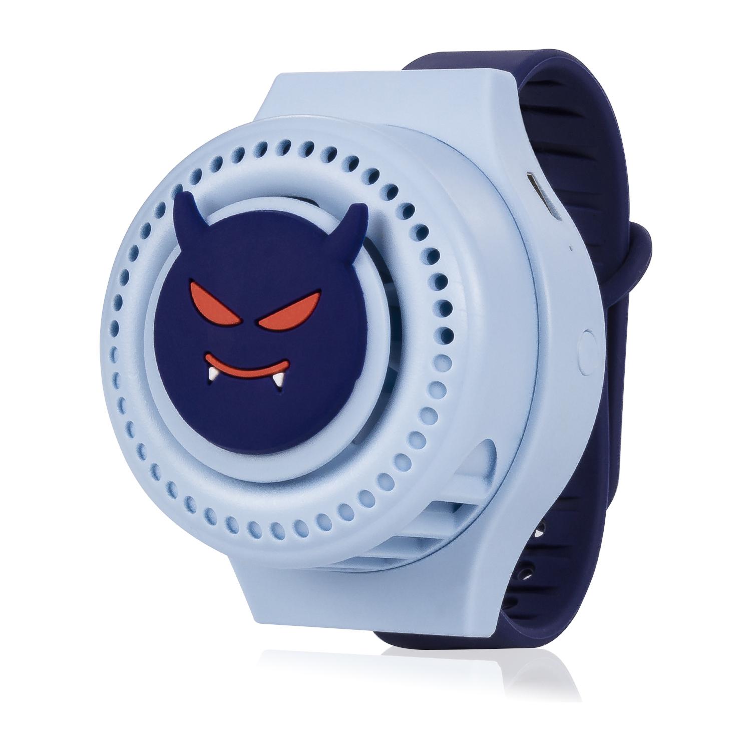 Reloj ventilador portátil con batería de 300mAh. Diseño diablillo. 3 velocidades.