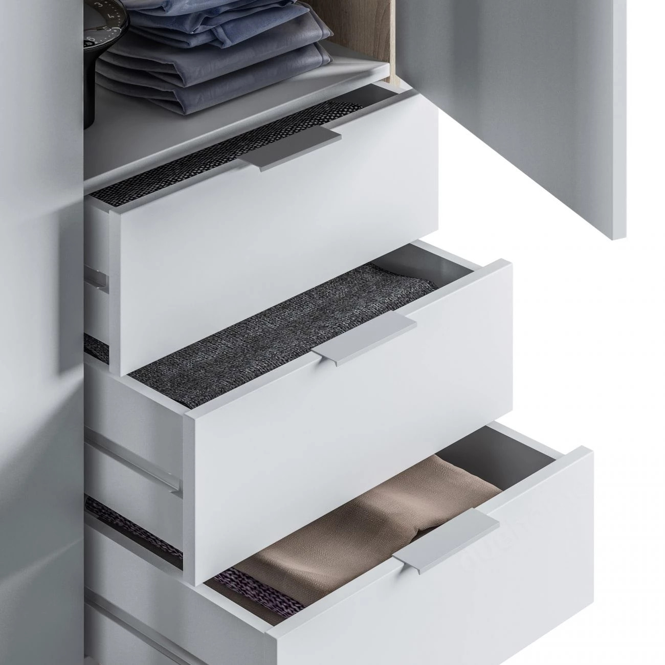 Armario Hexa 3 puertas 3 cajones Blanco Artik (Blanco Mate) - Roble Canadian