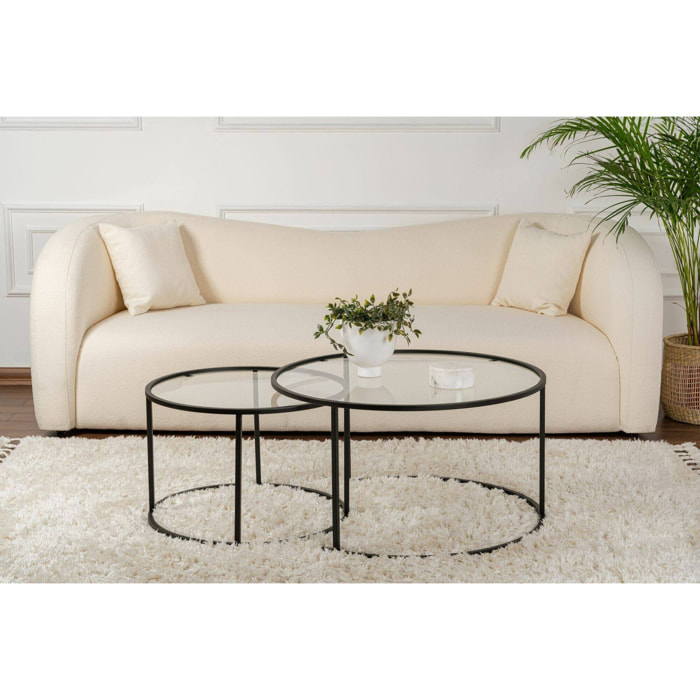 Set di 2 tavolini da salotto Aedion, Tavolo basso da caffè, Portariviste per divano, Ripiano da soggiorno, 80x80 h43 cm, Nero e Trasparente