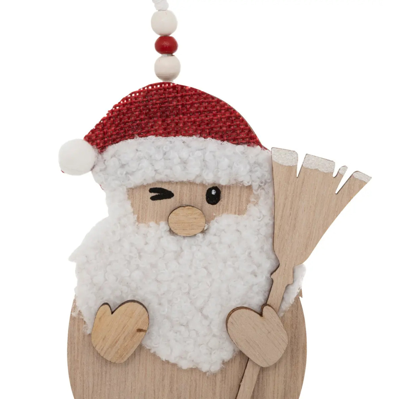 Lot de 2 sujets père Noël balai bois H.12cm rouge et blanc