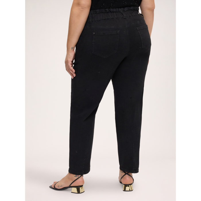 Fiorella Rubino - Jeans Balloon black con applicazioni - Nero