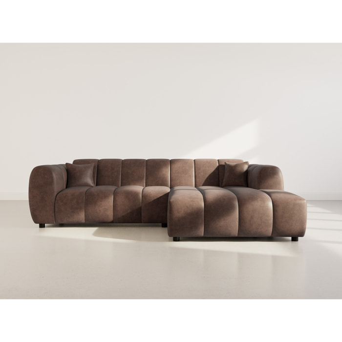Curtis - canapé d'angle droit 4 places en simili - Marron