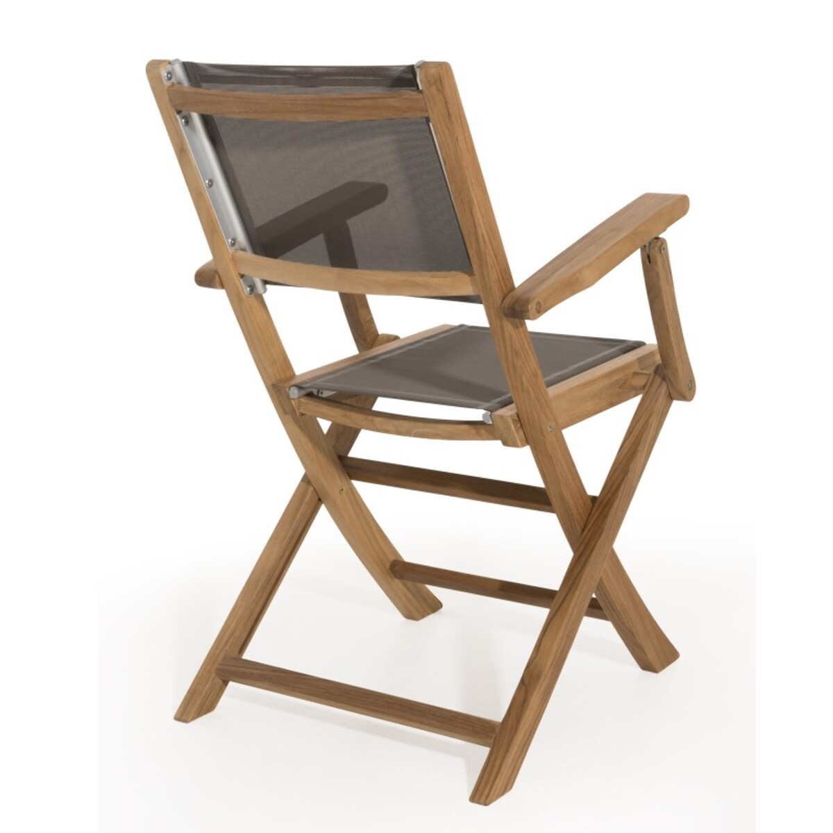 FUN - Ensemble de 2 fauteuils de jardin pliants en bois teck et textilène couleur taupe