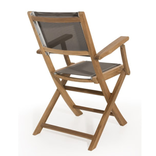 FUN - Ensemble de 2 fauteuils de jardin pliants en bois teck et textilène couleur taupe